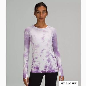 Swiftly Tech Long-Sleeve Shirt 2.0 - size 10 - Shibori Stripe Wisteria Purple